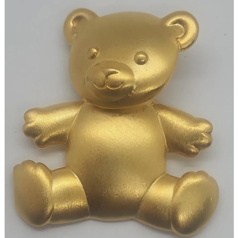 Vintage Gold Tone Jj Jonette Happy Teddy Bear W Moveable Head Brooch Pin 20$